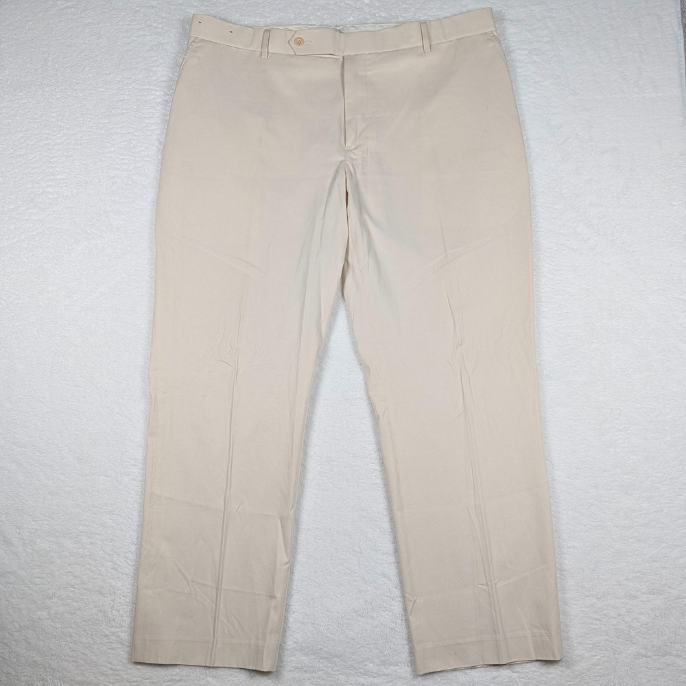 Polo Ralph Lauren Pants Mens‎ 40x32 Beige Silk Cotton Chino Flat Front Trousers